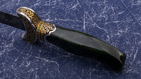 Engraved/gold inlaid jade handled dagger